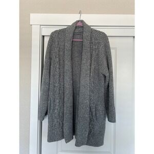 Barefoot Dreams CozyChic Grey Marl Cable Knit Open Front Shawl Cardigan XL